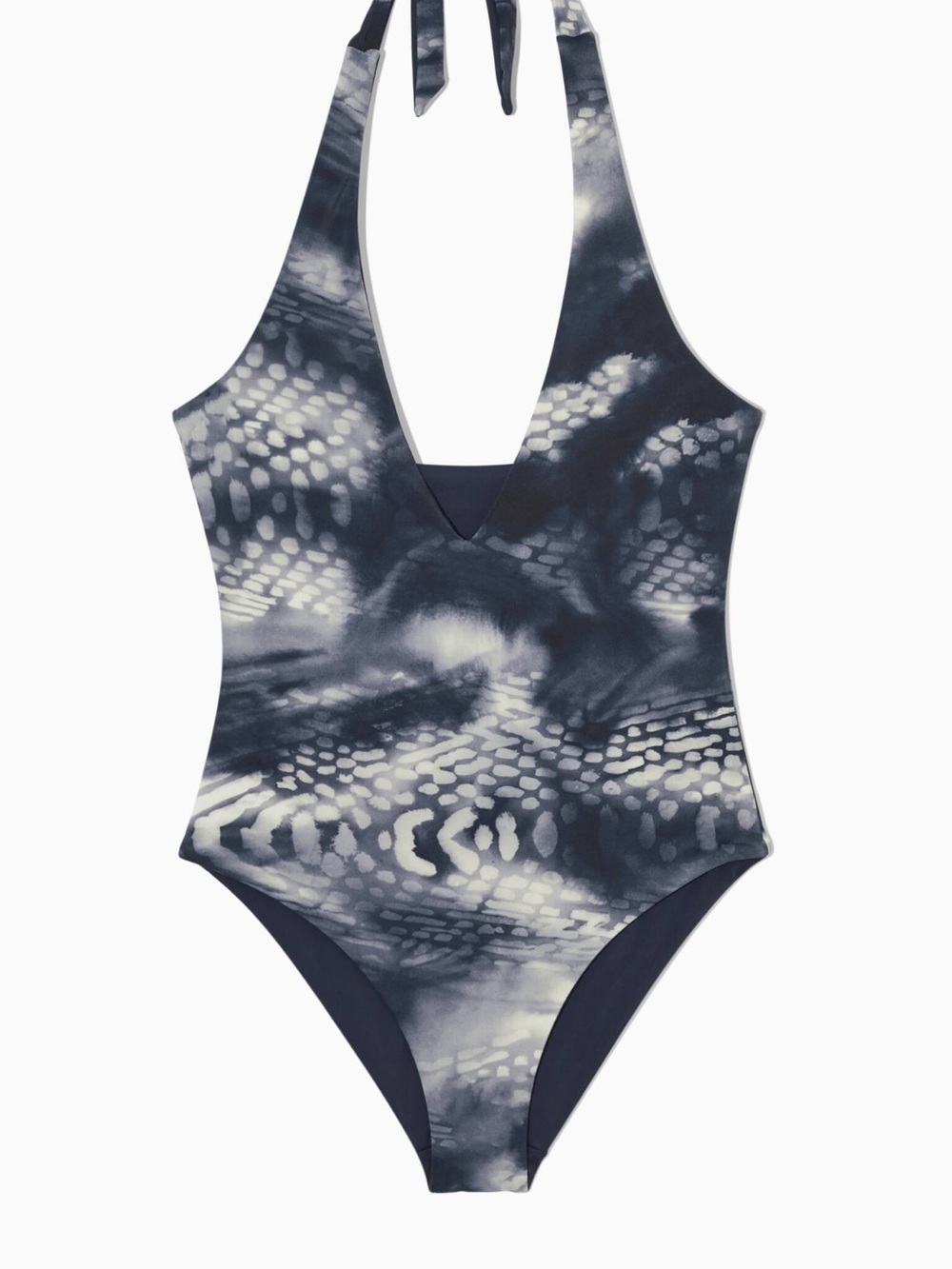 COS Reversible Halter One-Piece Swimsuit Navy and White NWT